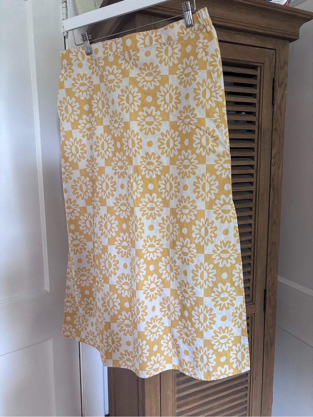 Yellow and White Floral Midi Skirt